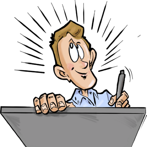 Cartoon of Rich Diehl drawing political cartoons